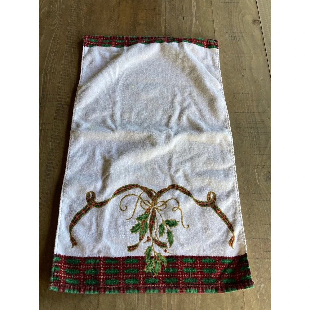 Lenox Holiday Nouveau 4 Piece Towel Set Cotton Holly Plaid Gold 750906 New‎